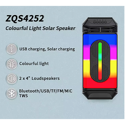 Boxa portabila ZQS 4252 cu leduri RGB BLUETOOTH USB radio FM incarcare solara