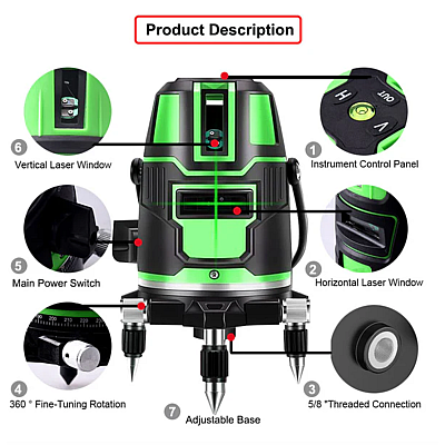 Nivela orizontala/verticala cu laser electric profesional Andowl Q SP01 verde