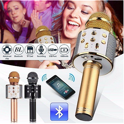 Microfon Karaoke WS 858 cu bluetooth si boxa incorporata