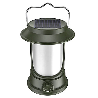 UB Lampa Solara Retro Camping LY17 Verde cu Maner Reincarcabila