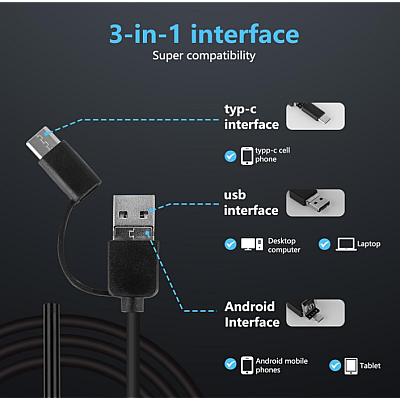 Camera endoscop 3 in 1 pentru Android si Windows 10 METRI waterproof