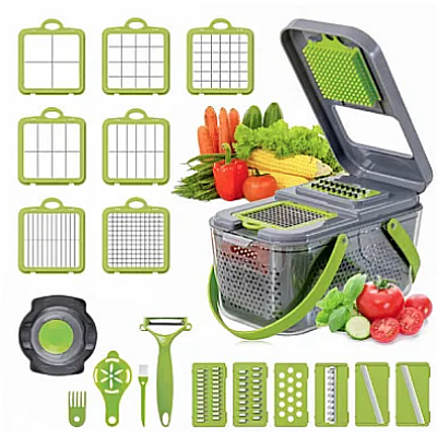 Razatoare multifunctionala Veggie Slicer 16 accesorii incluse lame din otel inoxidabil