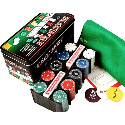 Set Joc de Poker cu 200 Jetoane si Cutie Metalica + Accesorii Complete