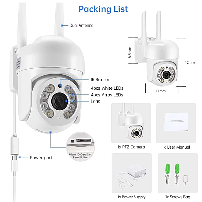 Camera de supraveghere JORTAN wifi IP66 HD wireless 2 MP 8 LED