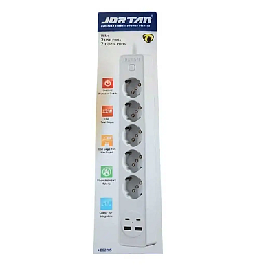 Prelungitor JORTAN OG2205 cu 5 prize 2 porturi USB si 2 Type C 2 metri