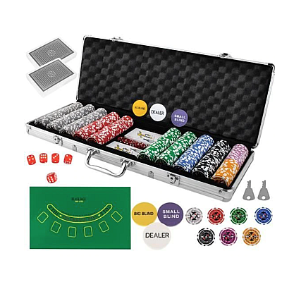 Set Joc de Poker cu 500 Jetoane si Valiza Aluminiu + Accesorii Complete