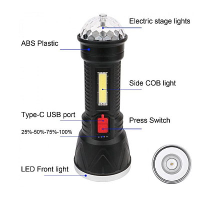Lanterna cu lumini colorate reincarcabila CL W09 culoare negru