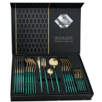 Set de 24 tacamuri elegante si rafinate cu un finisaj luxos VERDE cu AURIU Set de 24 tacamuri elegante si rafinate cu un finisaj luxos VERDE cu AURIU