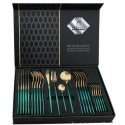 Set de 24 tacamuri elegante si rafinate cu un finisaj luxos VERDE cu AURIU Set de 24 tacamuri elegante si rafinate cu un finisaj luxos VERDE cu AURIU