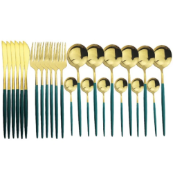 Set de 24 tacamuri elegante si rafinate cu un finisaj luxos VERDE cu AURIU Set de 24 tacamuri elegante si rafinate cu un finisaj luxos VERDE cu AURIU