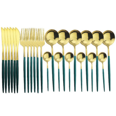 Set de 24 tacamuri elegante si rafinate cu un finisaj luxos VERDE cu AURIU Set de 24 tacamuri elegante si rafinate cu un finisaj luxos VERDE cu AURIU