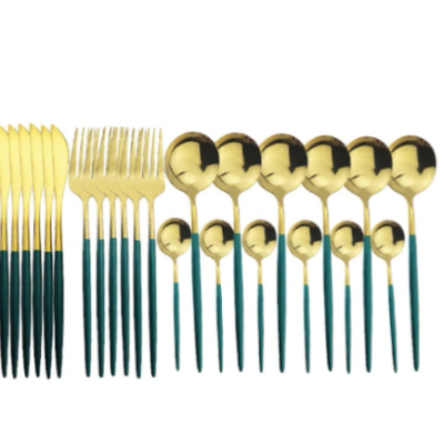 Set de 24 tacamuri elegante si rafinate cu un finisaj luxos VERDE cu AURIU Set de 24 tacamuri elegante si rafinate cu un finisaj luxos VERDE cu AURIU