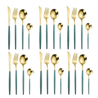 Set de 24 tacamuri elegante si rafinate cu un finisaj luxos VERDE cu AURIU Set de 24 tacamuri elegante si rafinate cu un finisaj luxos VERDE cu AURIU