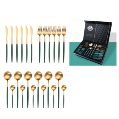 Set de 24 tacamuri elegante si rafinate cu un finisaj luxos VERDE cu AURIU Set de 24 tacamuri elegante si rafinate cu un finisaj luxos VERDE cu AURIU