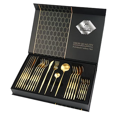 Set de 24 tacamuri elegante si rafinate cu un finisaj luxos AURII