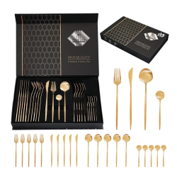 Set de 24 tacamuri elegante si rafinate cu un finisaj luxos AURII Set de 24 tacamuri elegante si rafinate cu un finisaj luxos AURII