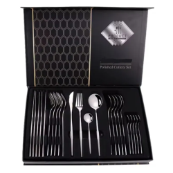 Set de 24 tacamuri elegante si rafinate cu un finisaj luxos ARGINTII Set de 24 tacamuri elegante si rafinate cu un finisaj luxos ARGINTII