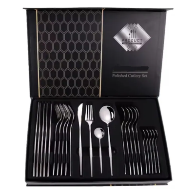 Set de 24 tacamuri elegante si rafinate cu un finisaj luxos ARGINTII Set de 24 tacamuri elegante si rafinate cu un finisaj luxos ARGINTII