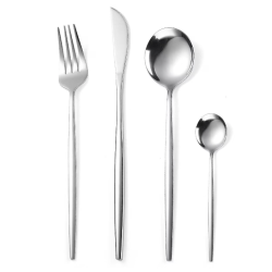 Set de 24 tacamuri elegante si rafinate cu un finisaj luxos ARGINTII Set de 24 tacamuri elegante si rafinate cu un finisaj luxos ARGINTII