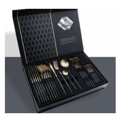 Set de 24 tacamuri elegante si rafinate cu un finisaj luxos NEGRU cu AURIU Set de 24 tacamuri elegante si rafinate cu un finisaj luxos NEGRU cu AURIU