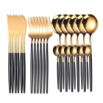 Set de 24 tacamuri elegante si rafinate cu un finisaj luxos NEGRU cu AURIU Set de 24 tacamuri elegante si rafinate cu un finisaj luxos NEGRU cu AURIU