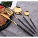 Set de 24 tacamuri elegante si rafinate cu un finisaj luxos NEGRU cu AURIU Set de 24 tacamuri elegante si rafinate cu un finisaj luxos NEGRU cu AURIU