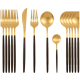 Set de 24 tacamuri elegante si rafinate cu un finisaj luxos NEGRU cu AURIU Set de 24 tacamuri elegante si rafinate cu un finisaj luxos NEGRU cu AURIU