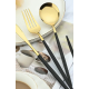 Set de 24 tacamuri elegante si rafinate cu un finisaj luxos NEGRU cu AURIU Set de 24 tacamuri elegante si rafinate cu un finisaj luxos NEGRU cu AURIU