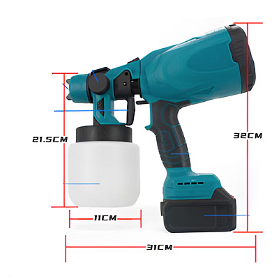 Pistol de Vopsit Electric Profesional fara fir 120W de 21V cu 2 baterii Li Ion capacitate 800 ml