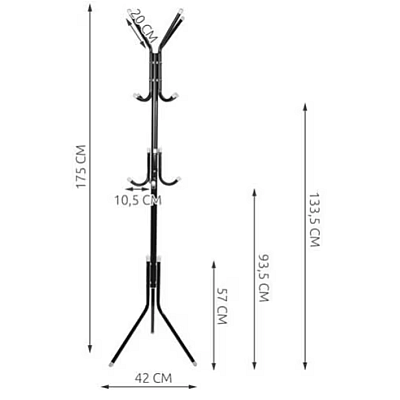 Cuier pentru hol tip pom 3 nivele 12 agatatori metal negru 170 cm negru