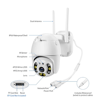 Camera de supraveghere 1920x1080p cu 8 LED Wifi 2MP zoom digital 4X