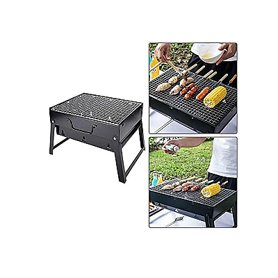 Gratar portabil tip valiza pentru gradina camping plaja din metal negru 27cmx35cmx23cm