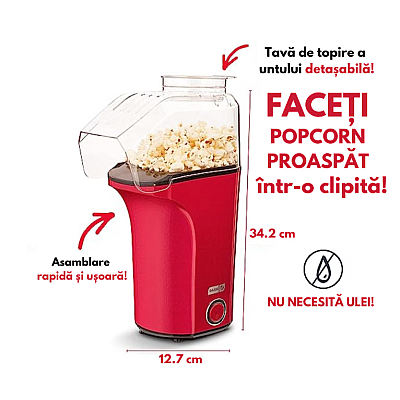 Aparat cu Aer Cald de facut Popcorn A209 fara ulei de 1200W Rosu