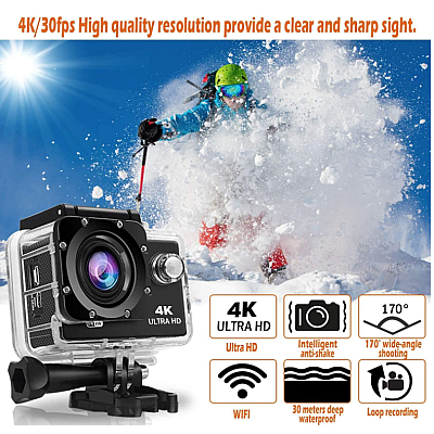 Camera Sport 4K UltraHD 30fps WiFi 16MP si Accesorii