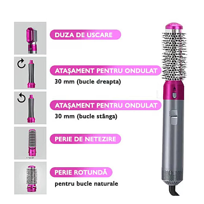 Perie de Par 5 in 1 Multifunctionala Hot Air Styler Multiple Accesorii incluse