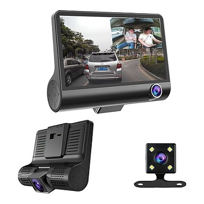 Camera auto tripla Full HD 3 camere fata/spate/interior ecran 4 inch G Senzor