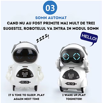 Robot de buzunar inteligent educational RC01 pentru copii si adulti in limba engleza control vocal moduri muzica dans si Imitare voce