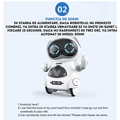 Robot de buzunar inteligent educational RC01 pentru copii si adulti in limba engleza control vocal moduri muzica dans si Imitare voce