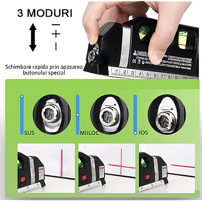 Nivela cu Laser Level Pro3 Multifunctionala cu Boloboc si Ruleta