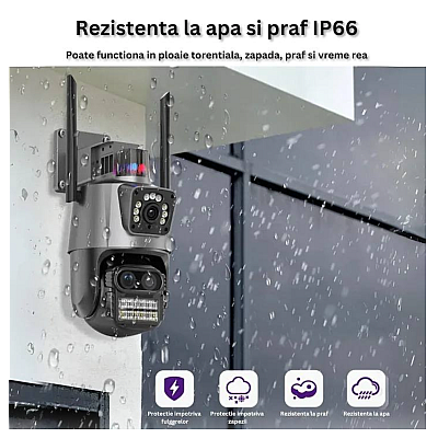 Camera de supraveghere dubla WIFI 8MP exterior/interior Ultra HD 5X zoom rotire alarma senzor miscare AX