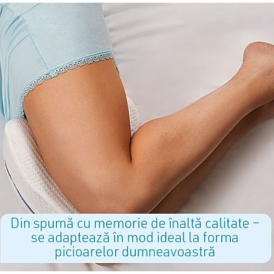 Perna din spuma cu memorie pentru picioare Leg Pillow Alb/Albastru BA