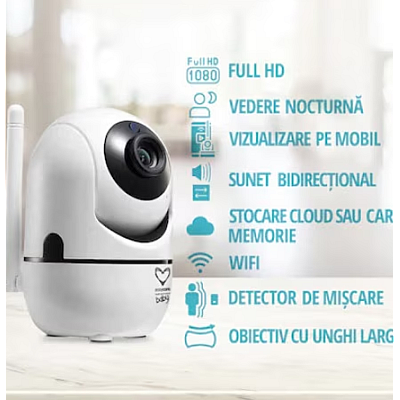 Camera supraveghere copii Video Audio vedere nocturna rotire automata Full HD 2MP Senzor miscare