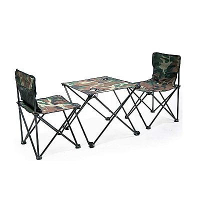 Set Masa cu 2 Scaune Pentru Camping Pliabile Model Army Geanta Inclusa