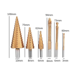 Set 6 de burghie cu pas HSS titan 3 marimi de burghie in trepte si 3 marimi de burghie cu rasucire Set 6 de burghie cu pas HSS titan 3 marimi de burghie in trepte si 3 marimi de burghie cu rasucire