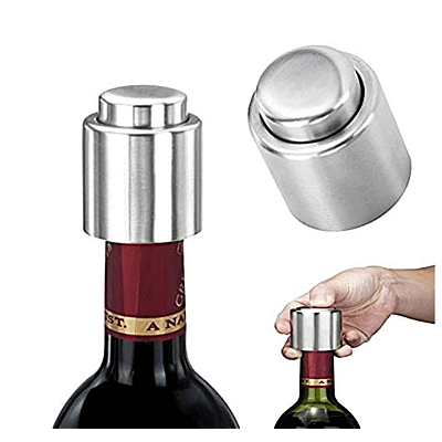 Set 2 bucati DOP cu buton pentru sticla de vin din metal