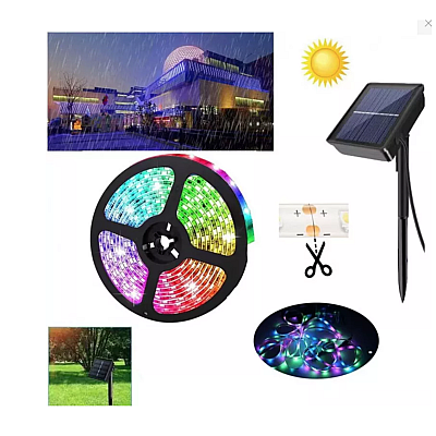 Banda LED multicolora Q ZD933 cu panou solar si telecomanda 5 metri