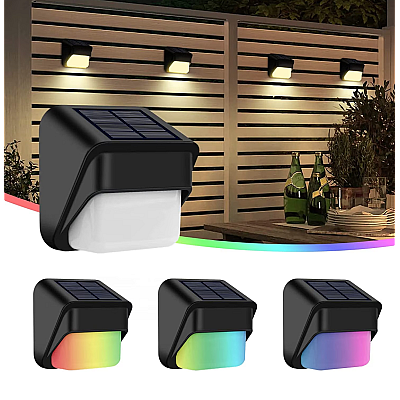 Set 4 lampi solare de exterior cu LED RGB alb cald si schimbare de culoare