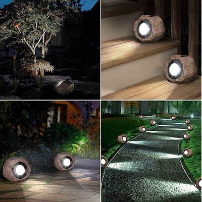 Lampa solara LED decorativa pentru gradina imitatie piatra lumina puternica 4 LED