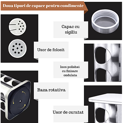 Set 16 recipiente condimente Alimar cu suport rotativ inox