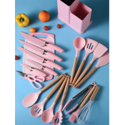 Set de 19 piese ROZ ustensile de bucatarie cu tocator si suport depozitare inclus ROZ Set de 19 piese ROZ ustensile de bucatarie cu tocator si suport depozitare inclus ROZ